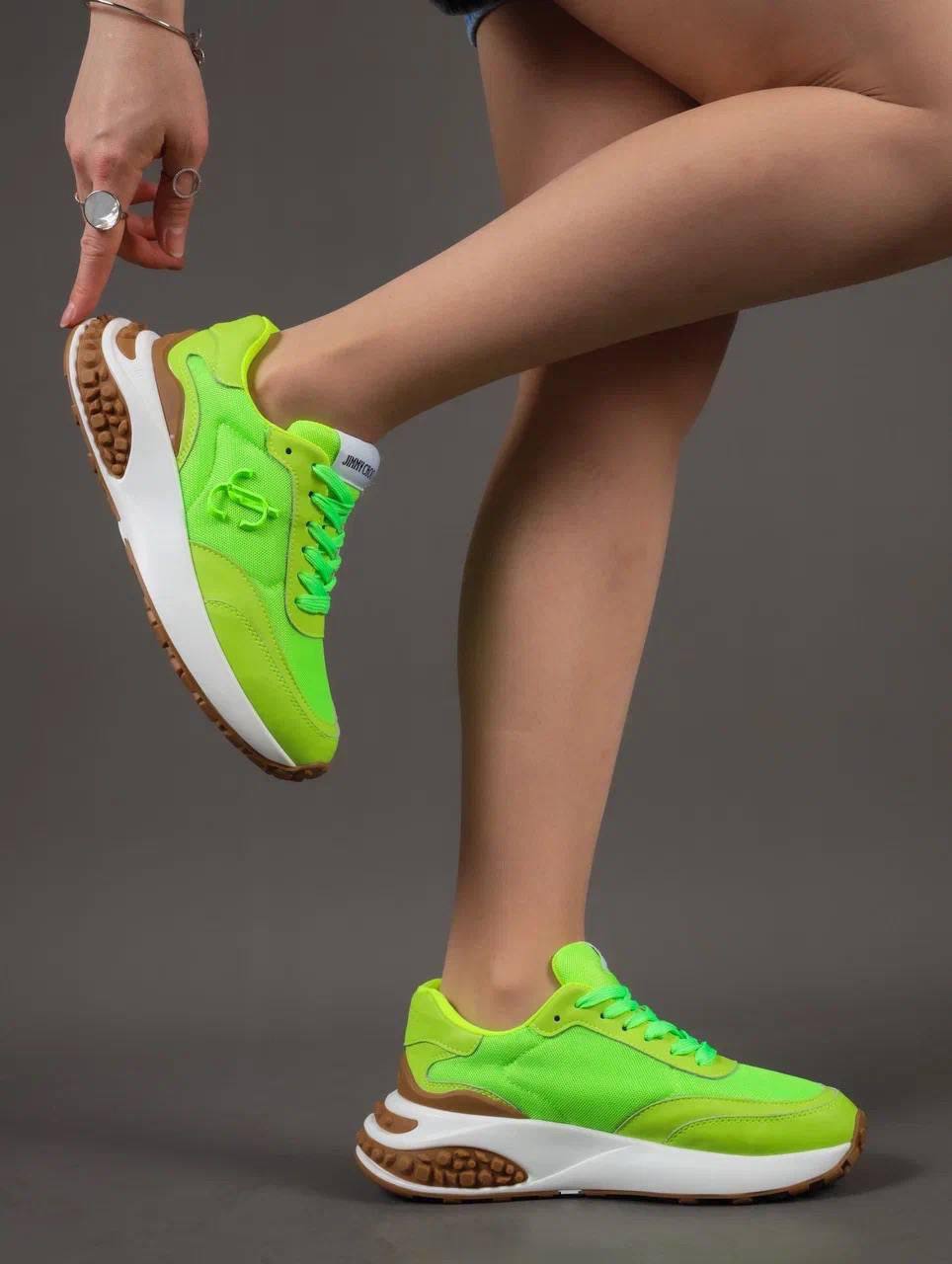 Кроссовки женские брендовые натуральная кожа с текстилем салатовые 3612