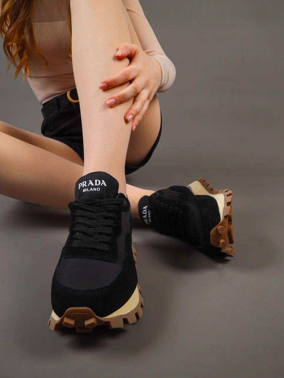 Кроссовки женские брендовые натуральная кожа черные 3640