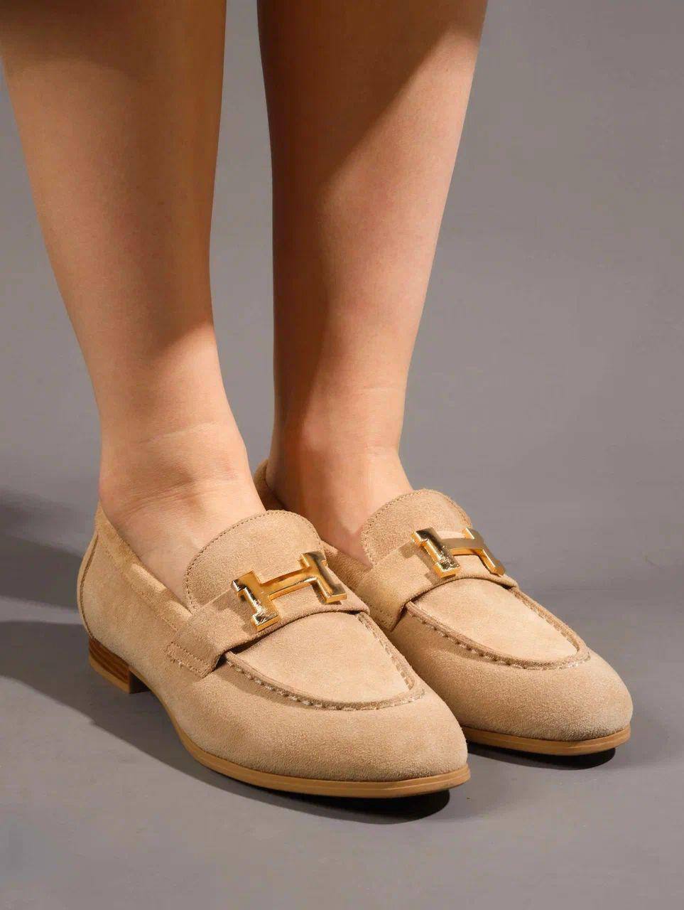 Лоферы женские брендовые натуральная замша бежевые 3649