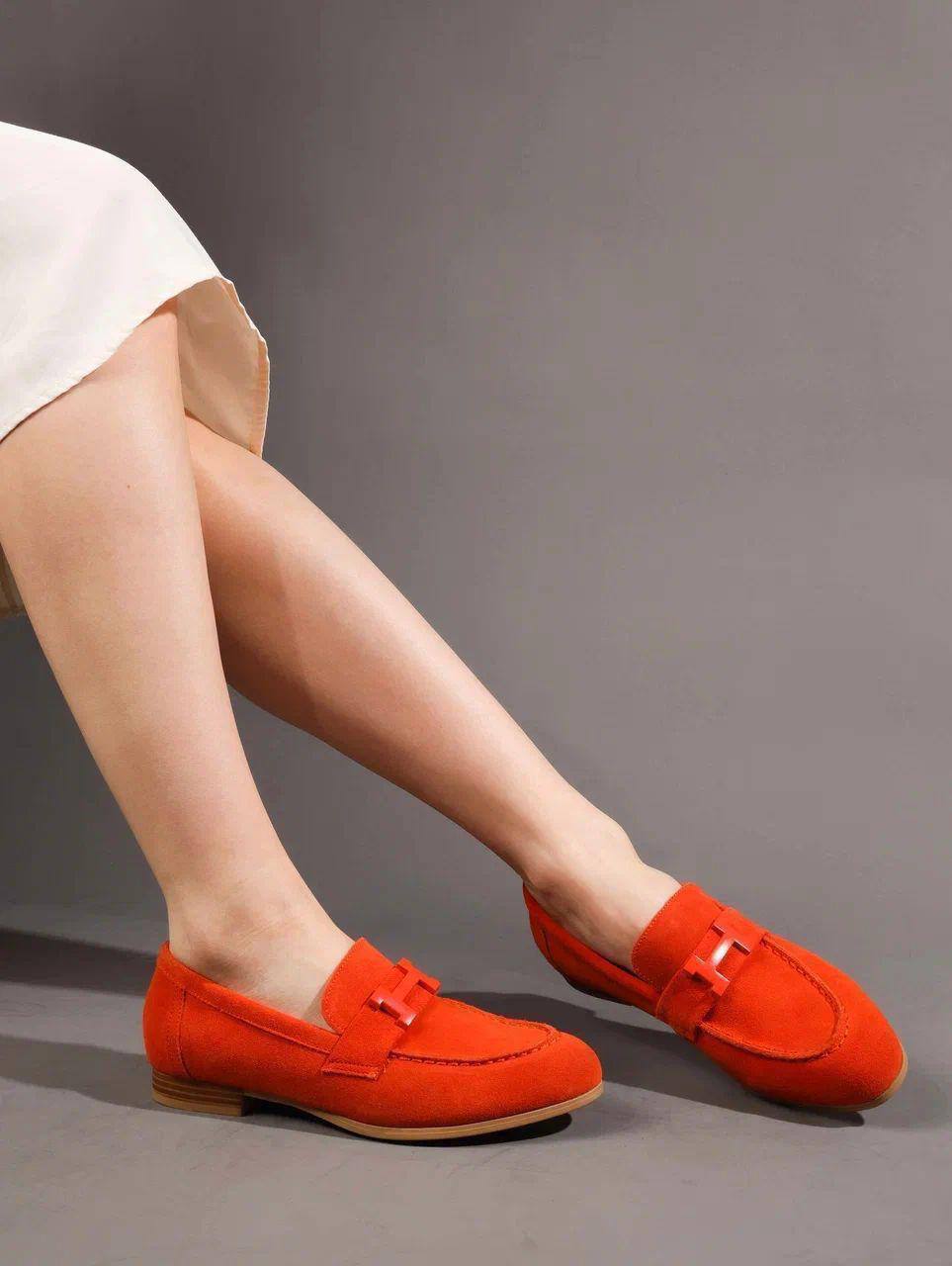 Лоферы женские брендовые натуральная замша оранжевые 3653