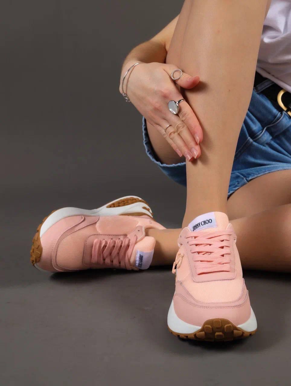 Кроссовки женские брендовые натуральная кожа с текстилем пудровые 3615