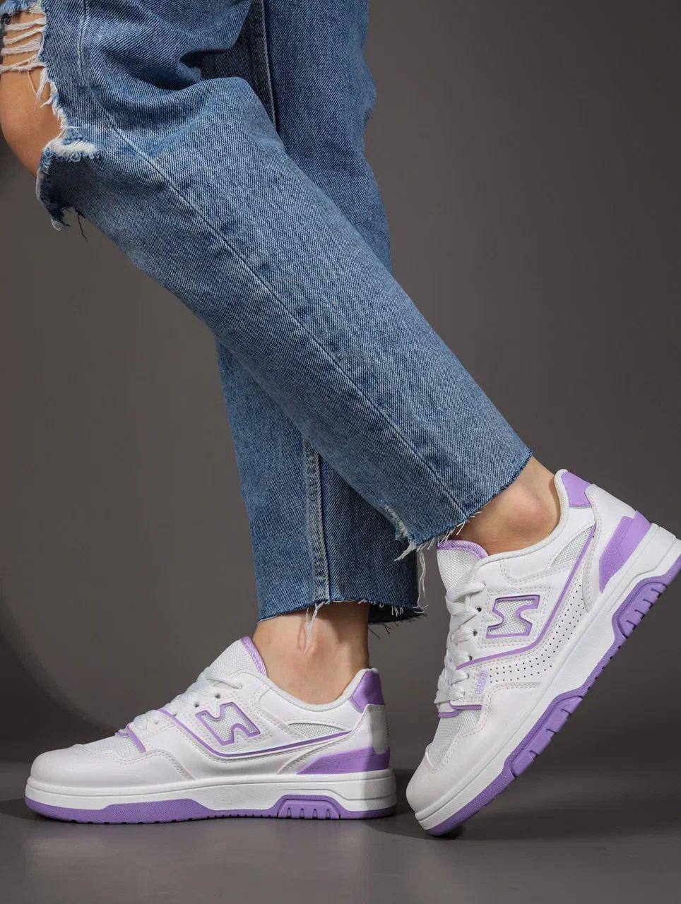 Кеды женские брендовые искусственная кожа белые с сиреневым 3628 Кеды женские брендовые искусственная кожа белые с сиреневым 3628