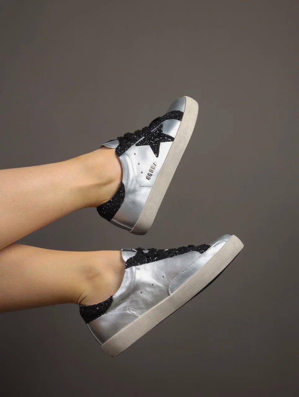 Кеды женские брендовые натуральная кожа серебристые 3747