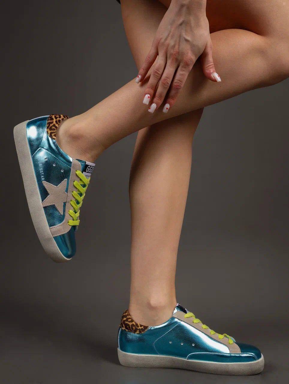 Кеды женские брендовые натуральная кожа бирюзовые 3746