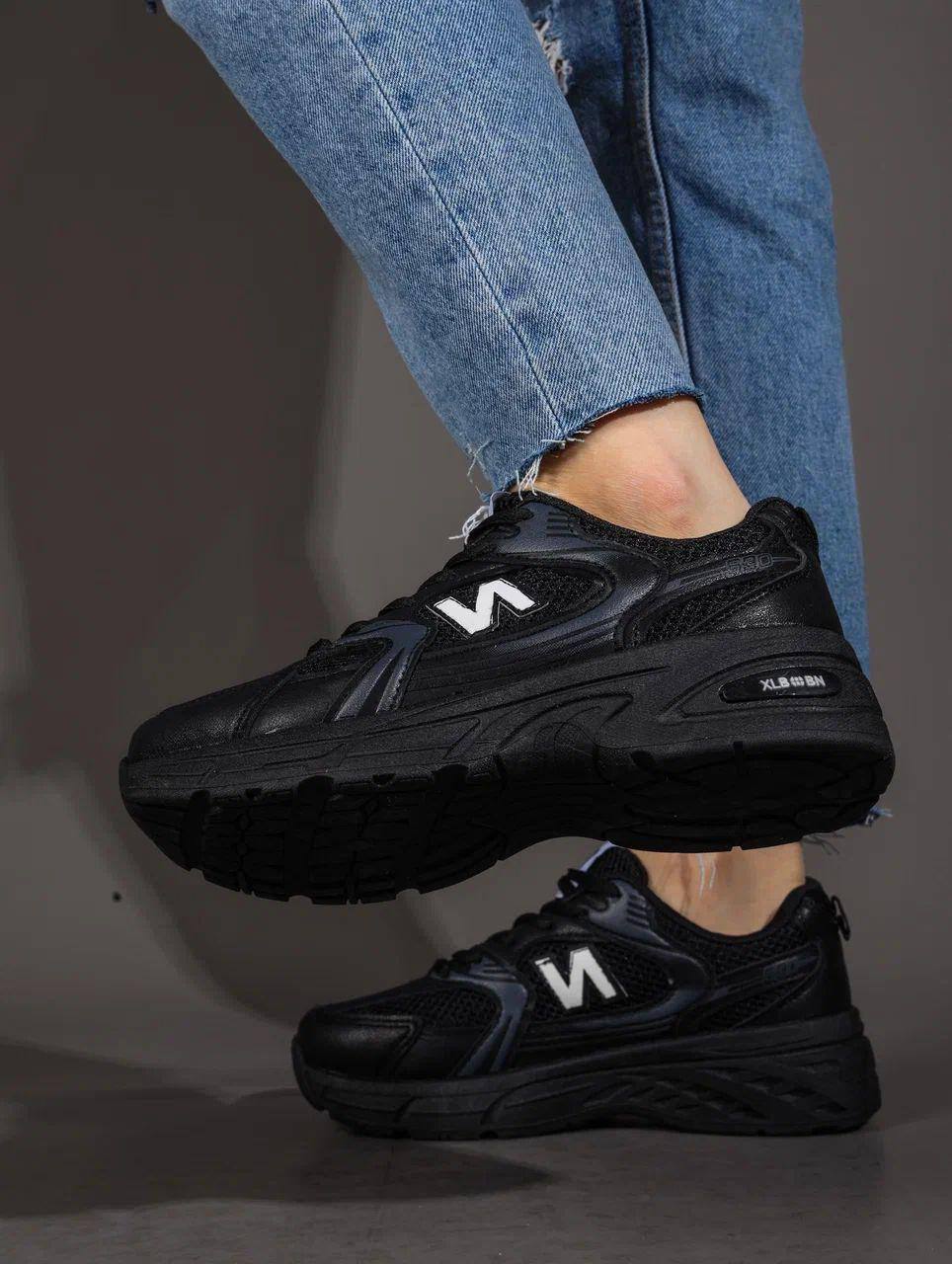 Кроссовки женские брендовые искусственная кожа черные 3695