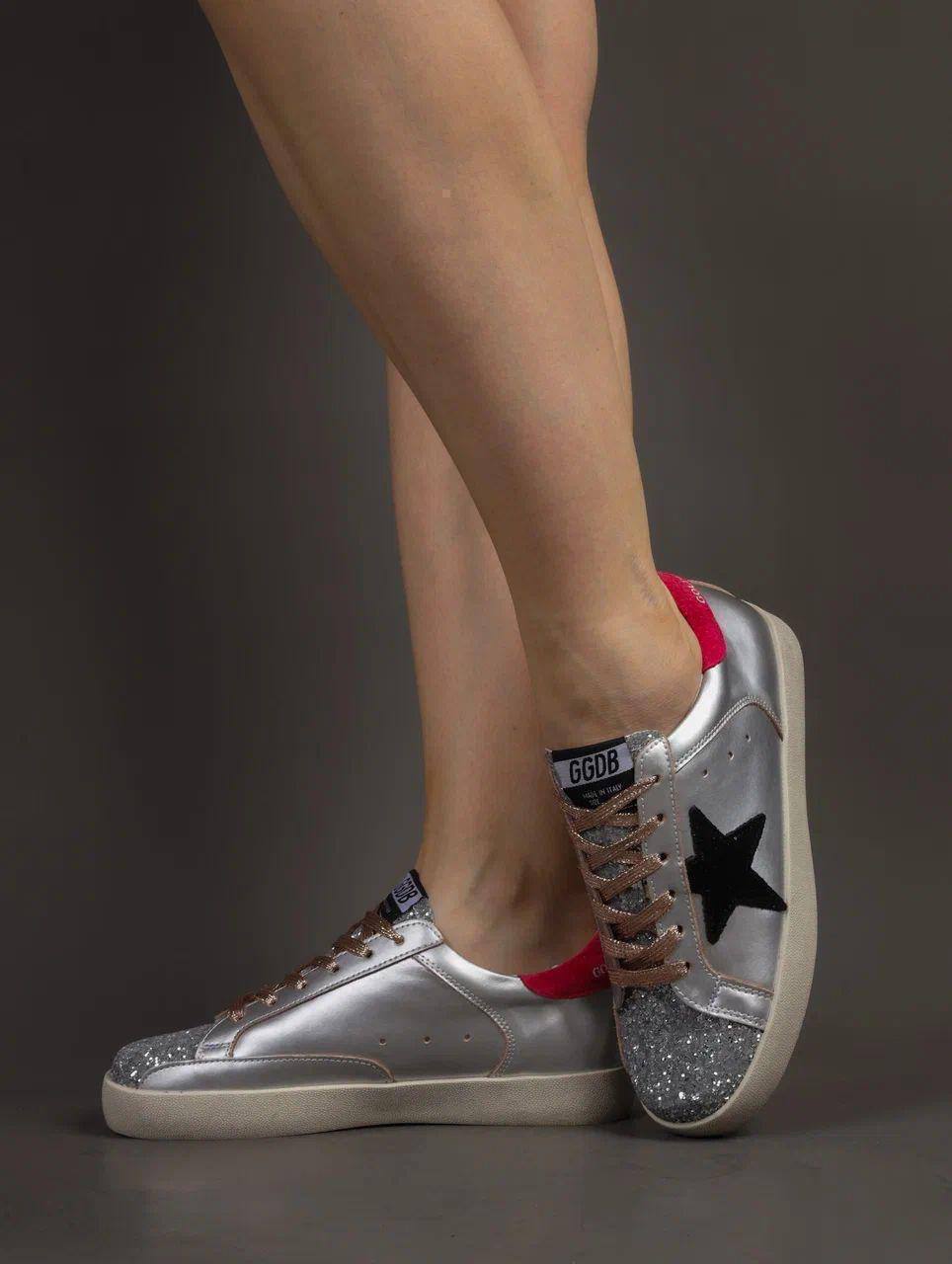 Кеды женские брендовые натуральная кожа серебристые 3743