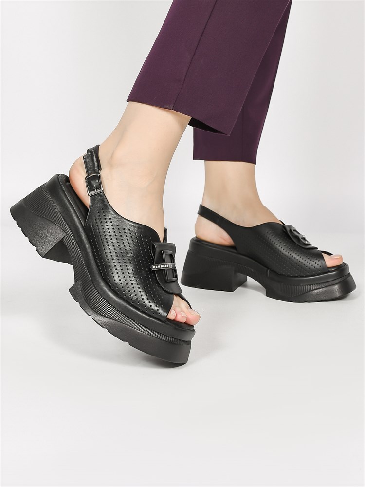 Босоножки женские летние натуральная кожа черные 4736-01