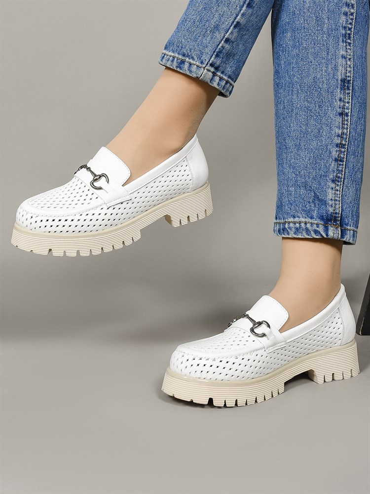 Лоферы женские летние натуральная кожа белые 630-10-08 Лоферы женские летние натуральная кожа белые 630-10-08