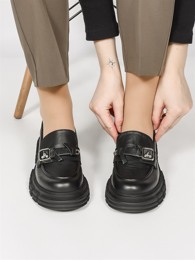 Лоферы женские натуральная кожа черные 807-17 Siyah