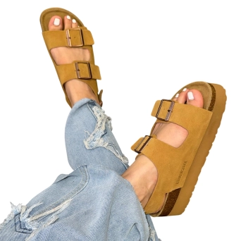 Сандалии женские BIRKENSTOCK натуральная замша песочные 3117