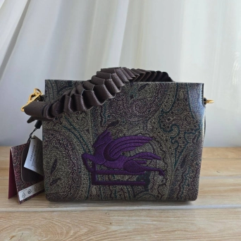Сумка клатч ETRO канва с плетеной ручкой серая коричневым 3144