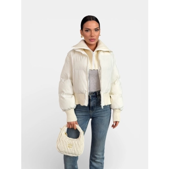 Пуховик с вязаным воротником Moncler бежевый 3360 Пуховик с вязаным воротником Moncler бежевый 3360