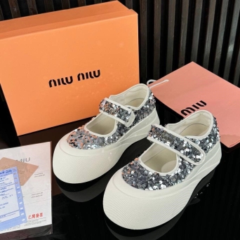 Кеды женские MIU MIU на лето текстильные с пайетками серебристые 36-40 BU2740