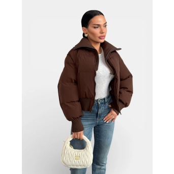 Пуховик с вязаным воротником Moncler коричневый 3361 Пуховик с вязаным воротником Moncler коричневый 3361