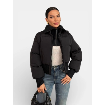 Пуховик с вязаным воротником Moncler черный 3362 Пуховик с вязаным воротником Moncler черный 3362