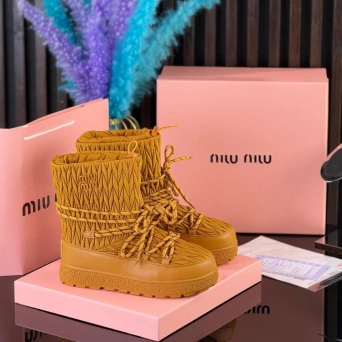 Дутики женские MIU MIU зимние кожаные рыжие  UB2754