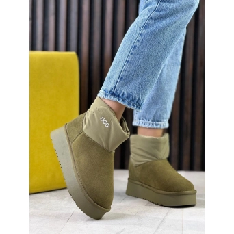 Угги женские UGG зимние хаки замшевые с текстилем 36-40 BU2759