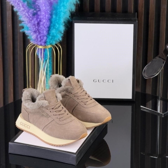 Кроссовки женские зимние GUCCI замшевые темно бежевые 36-40 BU2769