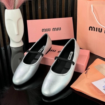 Балетки женские MIU MIU на лето кожаные серебристые BU2904