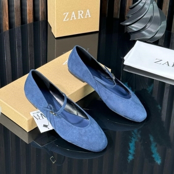 Балетки женские ZARA на лето замшевые синие BU2913