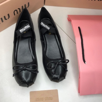 Балетки женские MIU MIU на лето кожаные черные BU2938