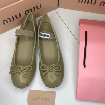 Балетки женские MIU MIU на лето кожаные оливковые BU2942