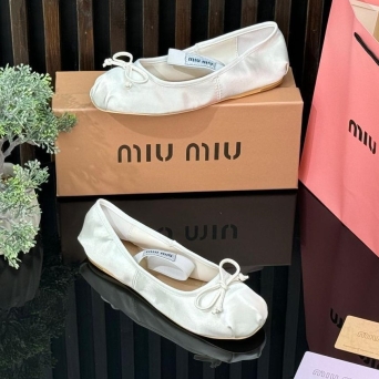 Балетки женские MIU MIU на лето атлас белые BU2943