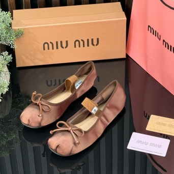 Балетки женские MIU MIU на лето атлас шоколадные BU2944