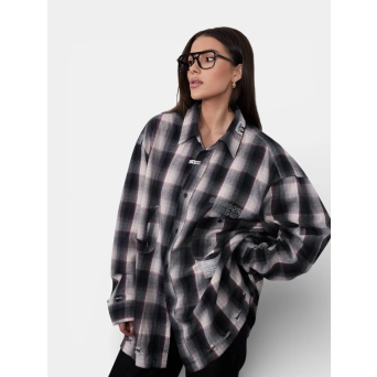 Рубашка в клетку MMY черно белая 3471