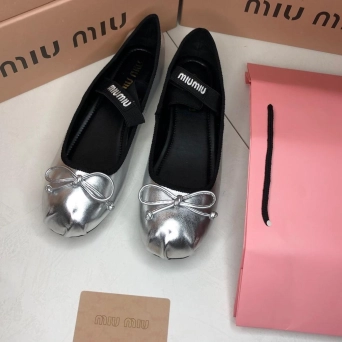 Балетки женские MIU MIU на лето кожаные серебристые BU2939