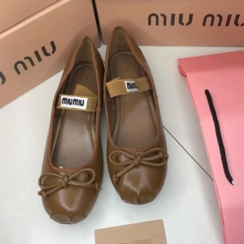 Балетки женские MIU MIU на лето кожаные коричневые BU2940