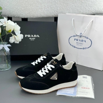 Кроссовки женские PRADA спорт натуральная замша черные PR3070