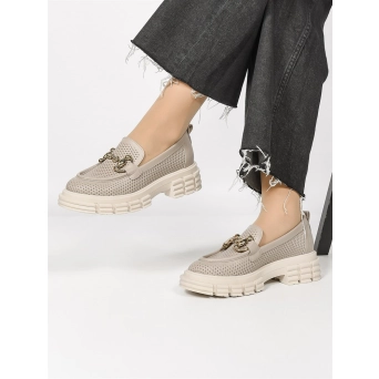 Лоферы женские натуральная кожа бежевые 011-762 Vizon