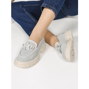 Лоферы женские натуральная кожа серые 011-811 Gri