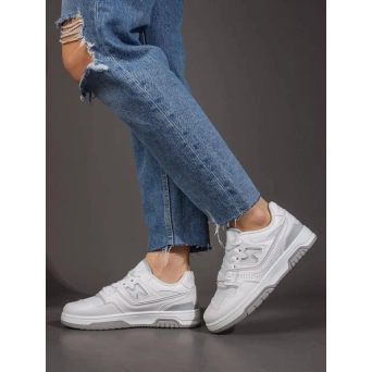 Кеды женские брендовые искусственная кожа белые с серым 3634 Кеды женские брендовые искусственная кожа белые с серым 3634