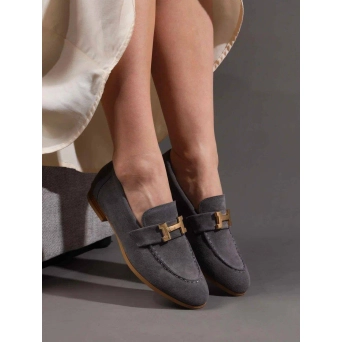 Лоферы женские брендовые натуральная замша серые 3652 Лоферы женские брендовые натуральная замша серые 3652