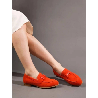 Лоферы женские брендовые натуральная замша оранжевые 3653 Лоферы женские брендовые натуральная замша оранжевые 3653