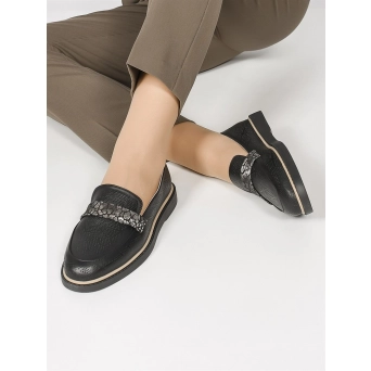 Лоферы женские летние натуральная кожа черные 5700-01-62